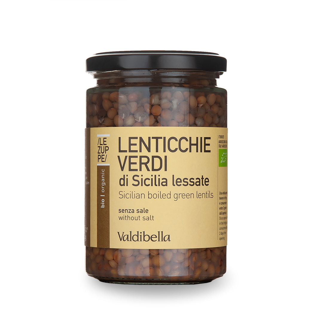 Sicilian green lentils cooked in unsalted water, organic