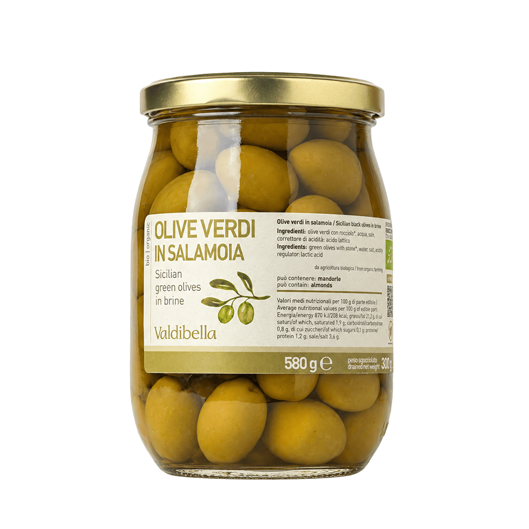 Organic green olives in natural brine 330 g